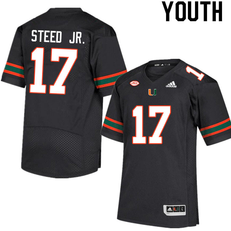 Youth #17 Waynmon Steed Jr. Miami Hurricanes College Football Jerseys Sale-Black - Click Image to Close